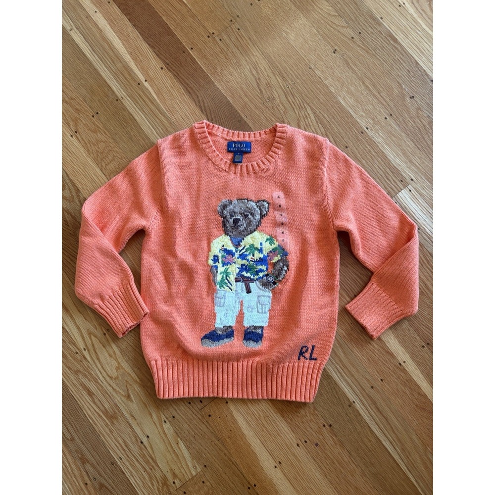 Polo Ralph Lauren Boys‎ 6 Bear Orange Cotton Sweater Classic Preppy Island NWT